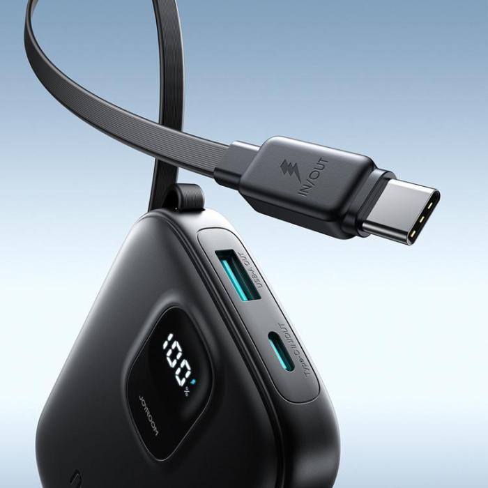 Joyroom - Joyroom Powerbank 10000mAh 22.5W med Inbyggd USB-C-kabel JR-PBF17 - Svart