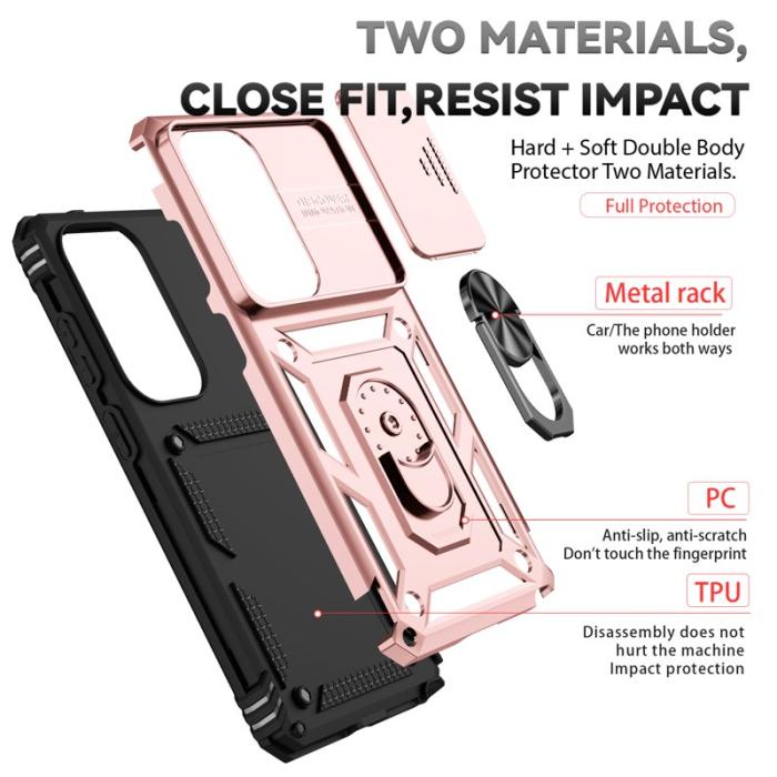 OEM - Mobilskal till Samsung Galaxy S26 Ultra Plast med Linsskydd Ställ - Roséguld