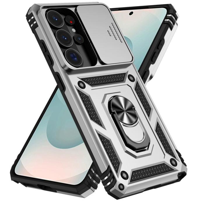 OEM - Mobilskal till Samsung Galaxy S26 Ultra Plast med Linsskydd Ställ - Silver