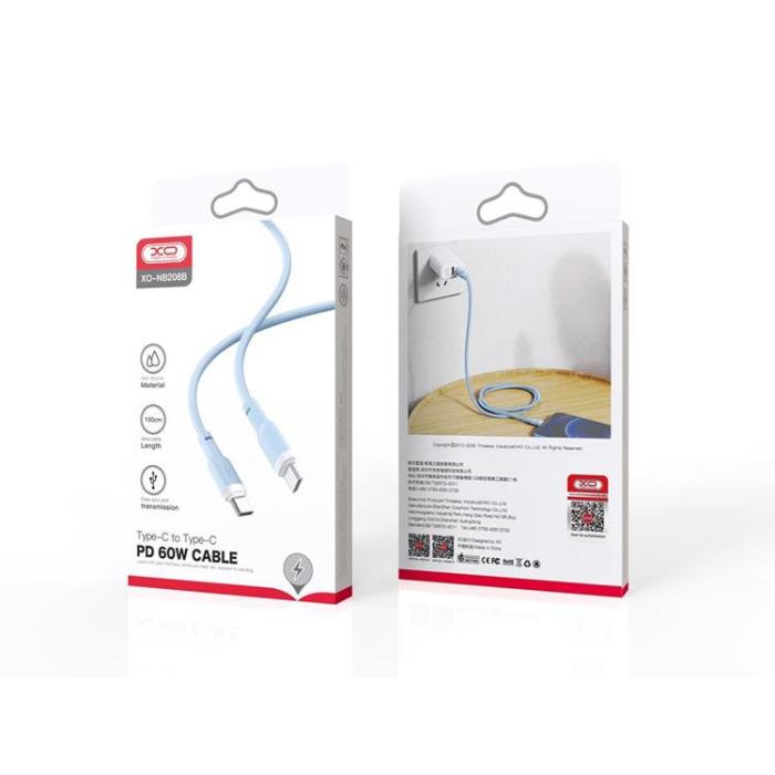 XO - XO USB-C Till USB-C 60W 1m Kabel PD NB208B - Blå