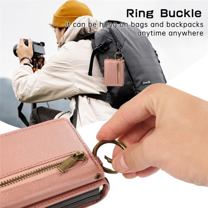 A-One Brand - Galaxy Z Flip7 Plånboksfodral Zipper Kickstand med Axelrem - Rosa Guld