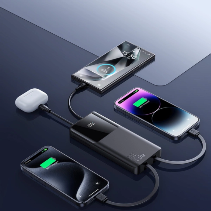 Joyroom - Joyroom Powerbank 10000mAh 22.5W med Två Inbyggda kablar - Svart