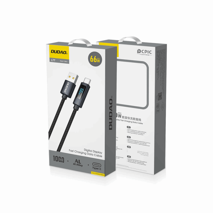 Dudao - Dudao L7T USB-A - USB-C 66W Kabel med LED Display 1m - Svart
