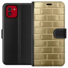 Gustaf - Pl&aring;nboksfodral till Samsung Galaxy A03 med Gyllene Murstenar