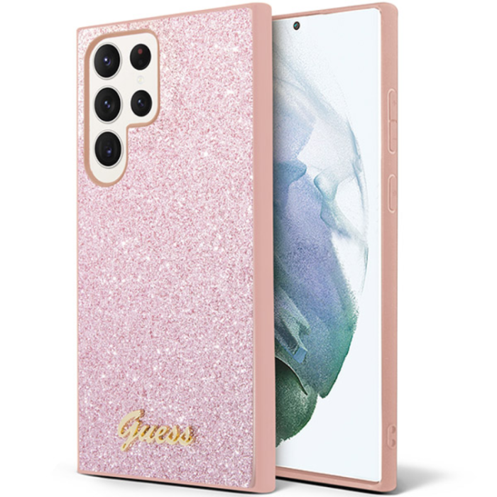 Guess - Guess Galaxy S24 Ultra Mobilskal Glitter Script - Rosa