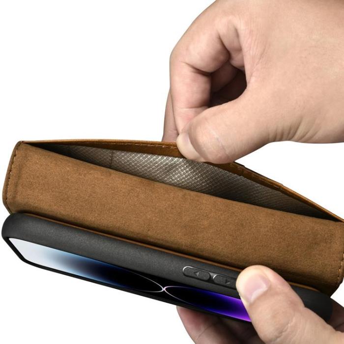 Dux Ducis - iCarer iPhone 14 Pro Max Plånboksfodral Äkta Läder 2in1 Anti-RFID - Brun