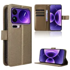 A-One Brand - Xiaomi 17 Pro Konstl&auml;der Pl&aring;nboksfodral Diamond Texture Med Rem - Brun