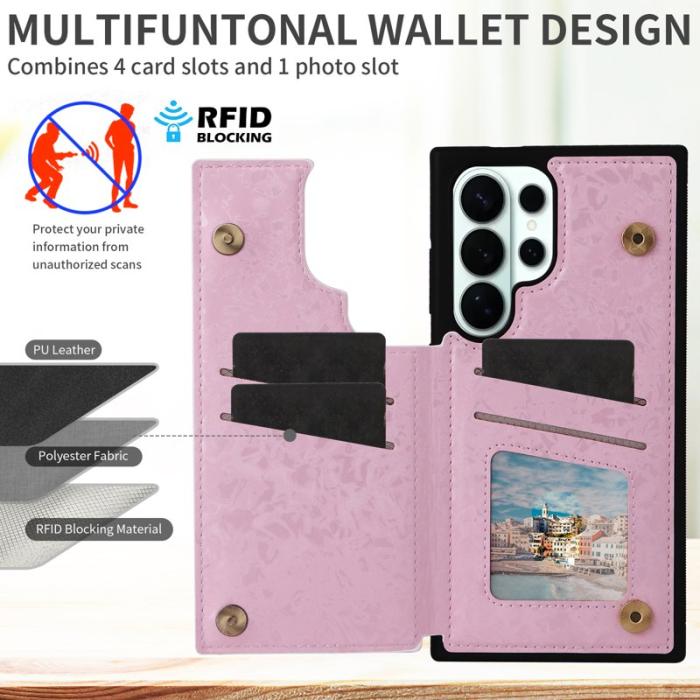 OEM - Mobilfodral för Samsung Galaxy S26 Ultra Konstläder RFID - Rosablommig
