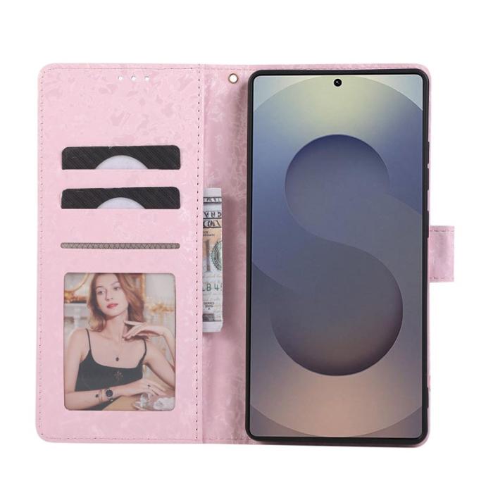 OEM - Mobilfodral för Samsung Galaxy S26 Ultra Konstläder RFID - Rosablommig