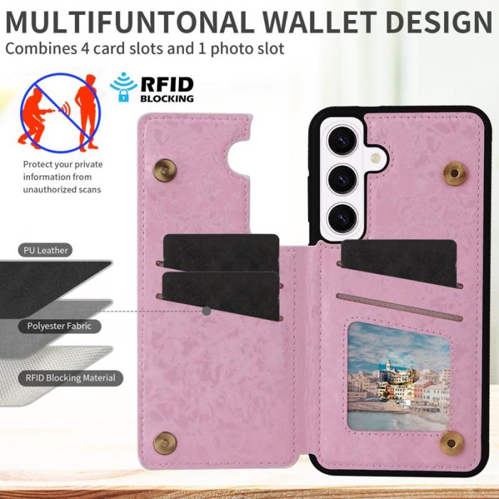 OEM - Mobilfodral för Samsung Galaxy S26 Konstläder RFID - Rosablommig