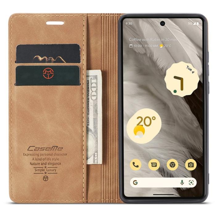 Caseme - CASEME 013 Series Mobilskal till Google Pixel 7a Kortfack Ställ Konstläder Brun