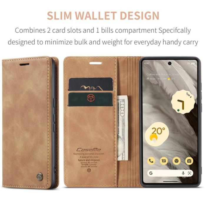Caseme - CASEME 013 Series Mobilskal till Google Pixel 7a Kortfack Ställ Konstläder Brun