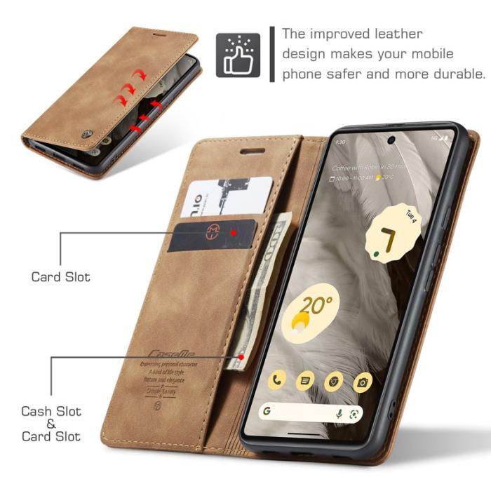Caseme - CASEME 013 Series Mobilskal till Google Pixel 7a Kortfack Ställ Konstläder Brun