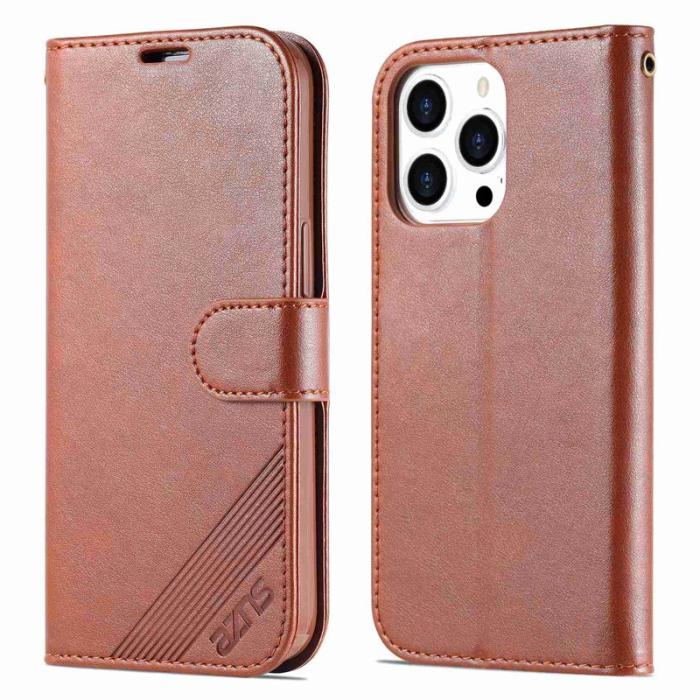 AZNS - AZNS iPhone 14 Pro Max Plånboksfodral i Konstläder - Brun