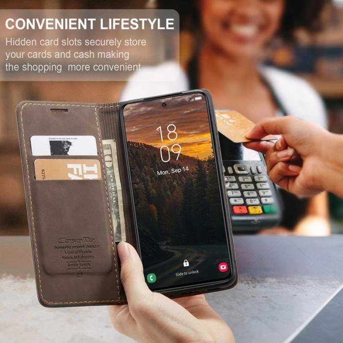 Caseme - CaseMe Mobilskal till Samsung Galaxy S24 FE Konstläder med Kortfack - Kaffe