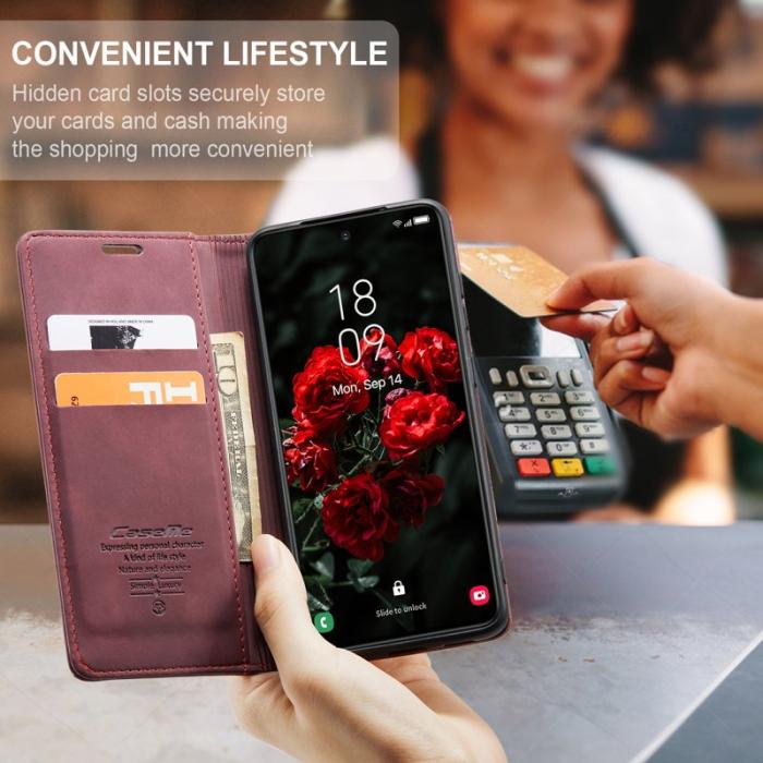 Caseme - CaseMe Mobilskal till Samsung Galaxy S24 FE Konstläder med Kortfack Röd