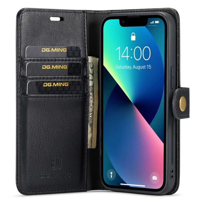 DG.MING - DG.MING iPhone 14 Plånboksfodral Detachable Magnetiskt Äkta läder Svart