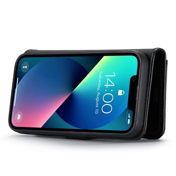DG.MING - DG.MING iPhone 14 Plånboksfodral Detachable Magnetiskt Äkta läder Svart