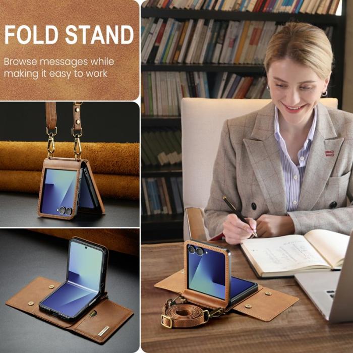 DG.MING - DG.MING M6 Series Konstläder Plånboksfodral för Samsung Galaxy Z Flip7 5G - Brun