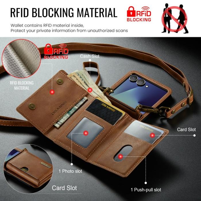 DG.MING - DG.MING M6 Series Konstläder Plånboksfodral för Samsung Galaxy Z Flip7 5G - Brun