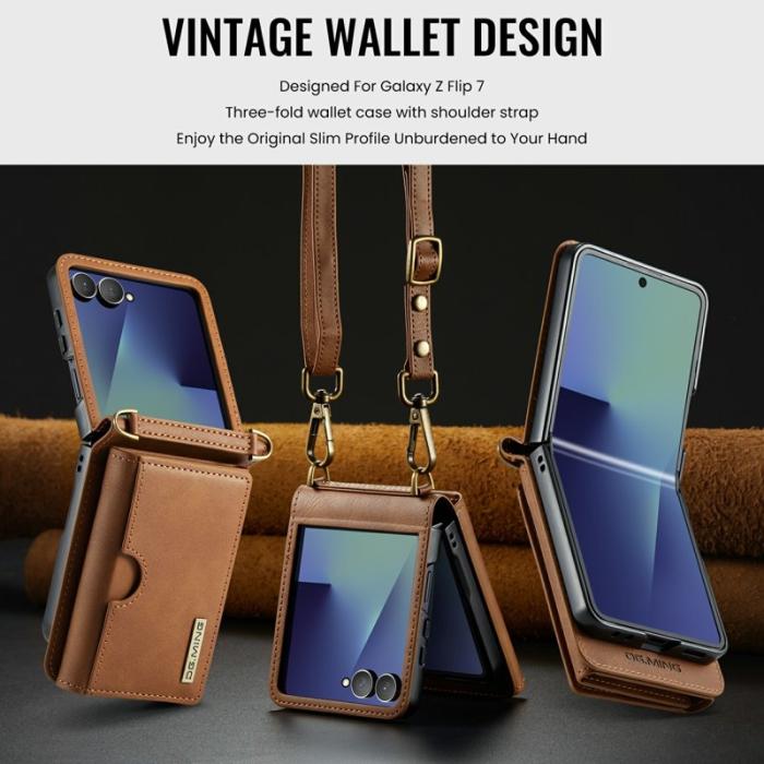 DG.MING - DG.MING M6 Series Konstläder Plånboksfodral för Samsung Galaxy Z Flip7 5G - Brun