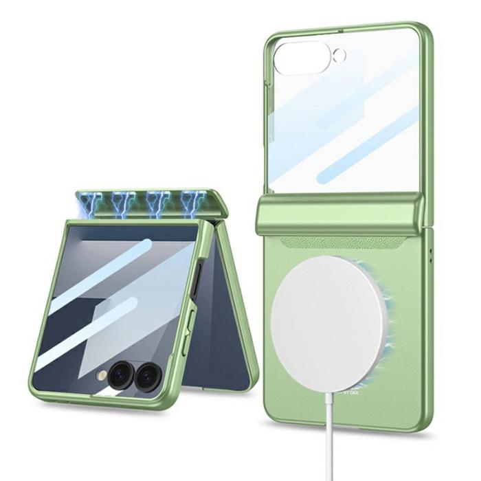 GKK - GKK Samsung Galaxy Z Flip7 Fodral Äkta läder - Grön