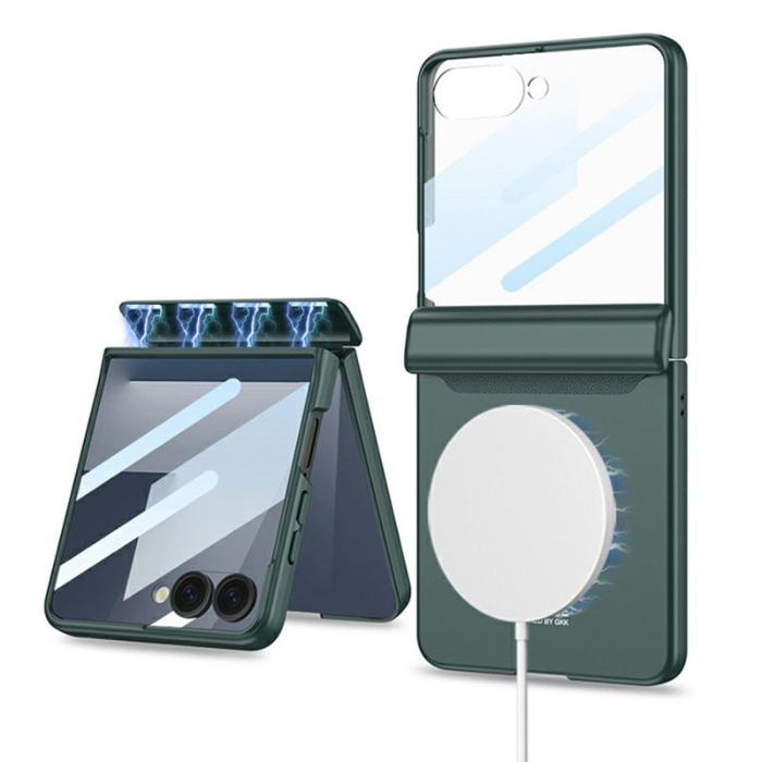 GKK - GKK Samsung Galaxy Z Flip7 Fodral Äkta läder - Grön