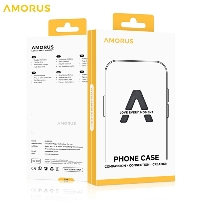 Amorus - AMORUS iPhone 17 Pro Plånboksfodral MagSafe RFID - Guld