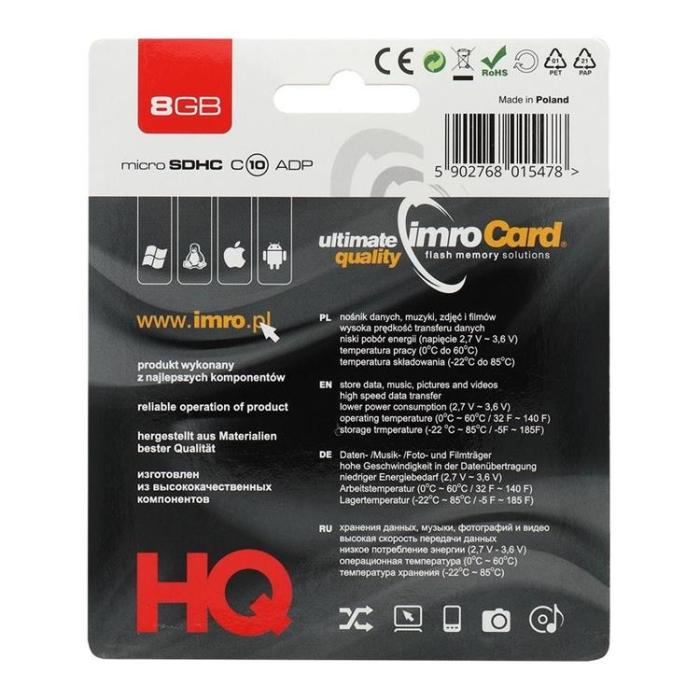 Imro - Imro Minneskort MicroSD 8GB Med Adapter Klass 10 UHS