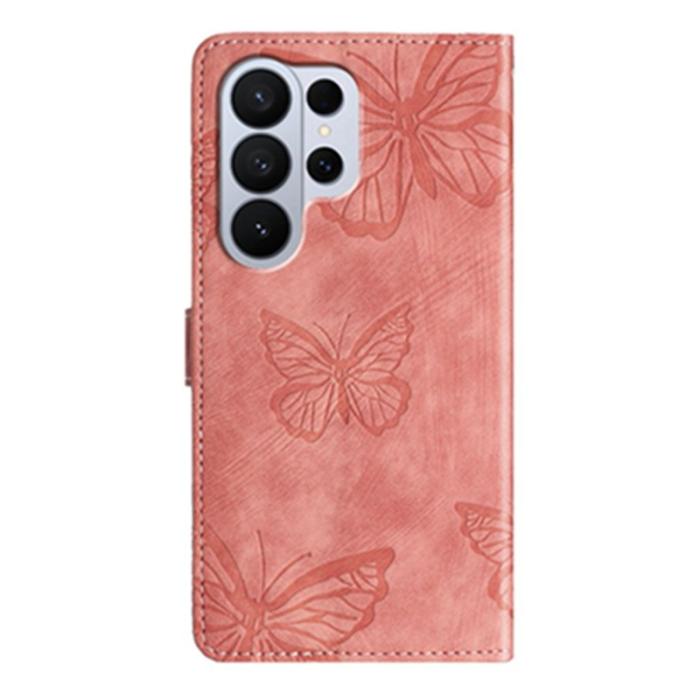 OEM - Samsung Galaxy S26 Ultra Plånboksfodral Flip Konstläder Fjäril - Rosa