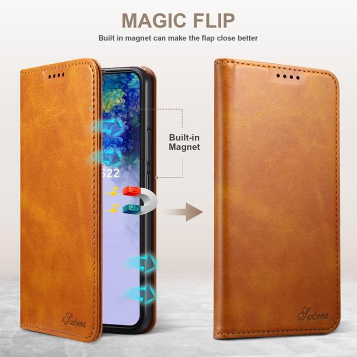 SUTENI - SUTENI Läder Fodral Galaxy S22 5G - Khaki