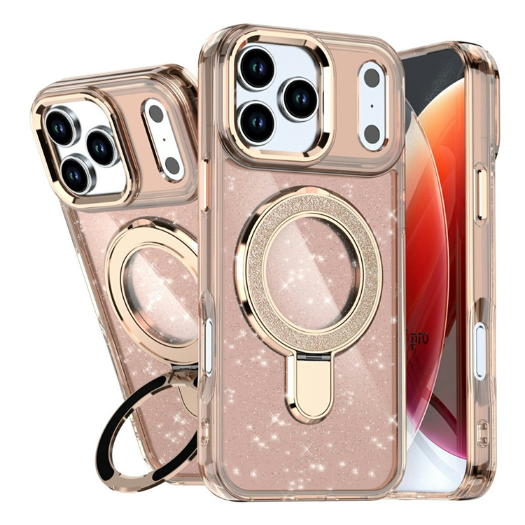 Mobilskal till iPhone 17 Pro Max Glitter Design TPU + PC Kickstand - Guld | 2353 | AlltMobil