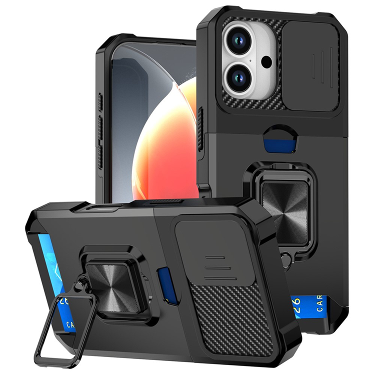 iPhone 17 Mobilskal Slide Lens Lid med Kortfack - Svart | 2353 | AlltMobil