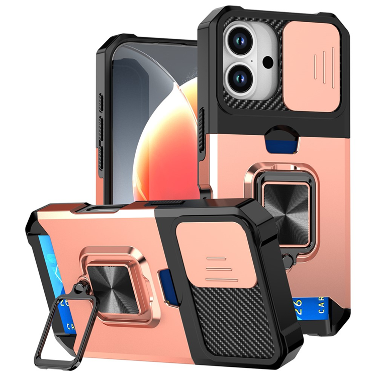 iPhone 17 Mobilskal Slide Lens Lid med Kortfack - Roséguld | 2353 | AlltMobil