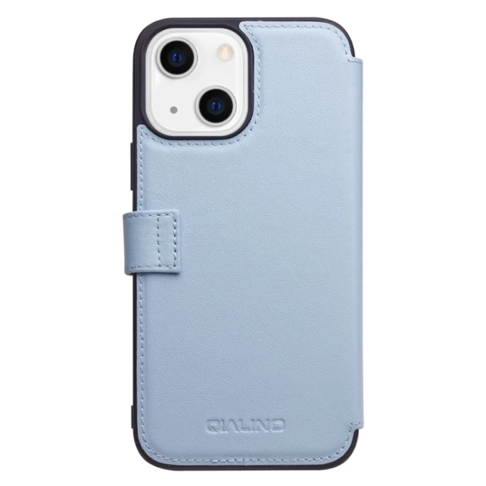 QIALINO - Qialino iPhone 13 Plånboksfodral Äkta Läder Cowhide - Blå