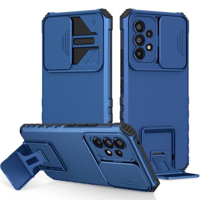 OEM - Galaxy A12 4G Skal Kickstand Kameraskydd Slide - Blå