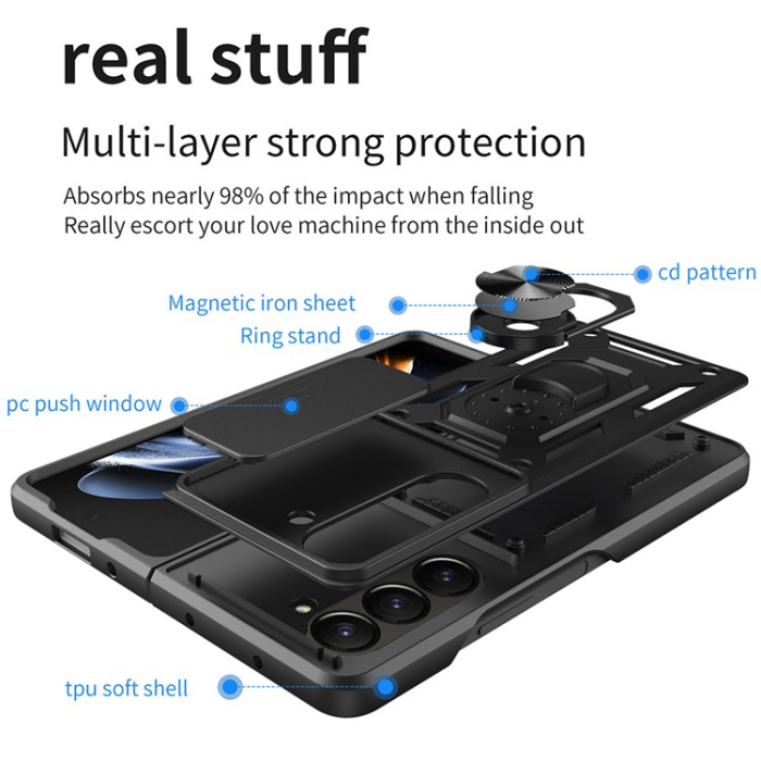 A-One Brand - Galaxy Z Fold 7 Mobilskal Kickstand Glida Kamera - Svart/Blå