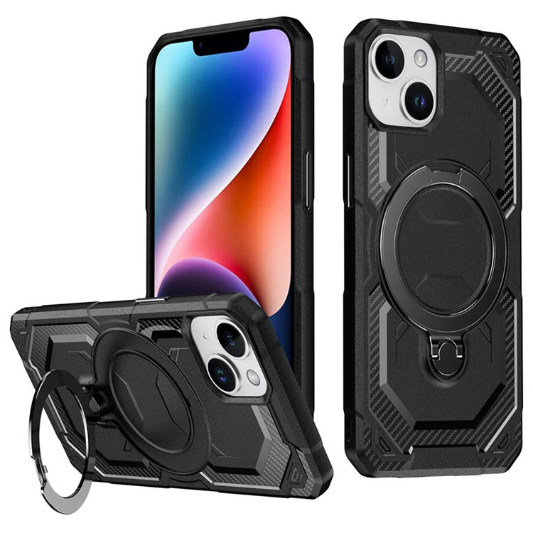 iPhone 15 Plus Mobilskal MagSafe Kickstand TPU + PC (Svart) | 2353 | AlltMobil