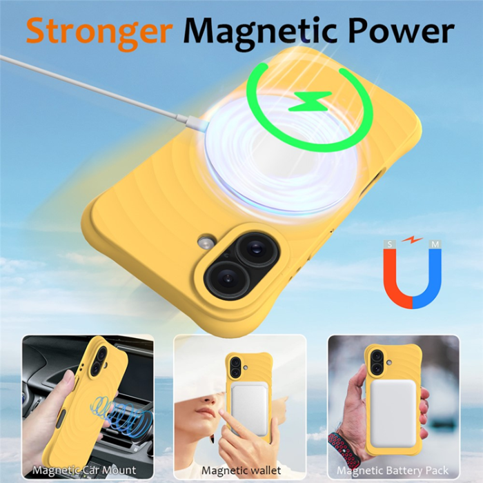 A-One Brand - iPhone 17 Mobilskal MagSafe Silikon Ripple Liquid - Gul