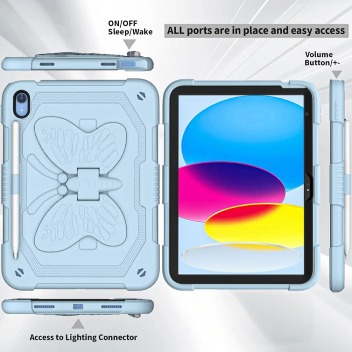 A-One Brand - iPad 10.9 (2022) Skal Butterfly Hybrid med Axelrem - Blå