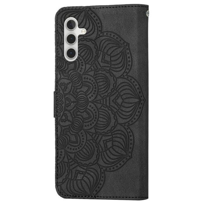 A-One Brand - Galaxy A14 5G/4G Plånboksfodral Mandala Flower Imprinted - Svart