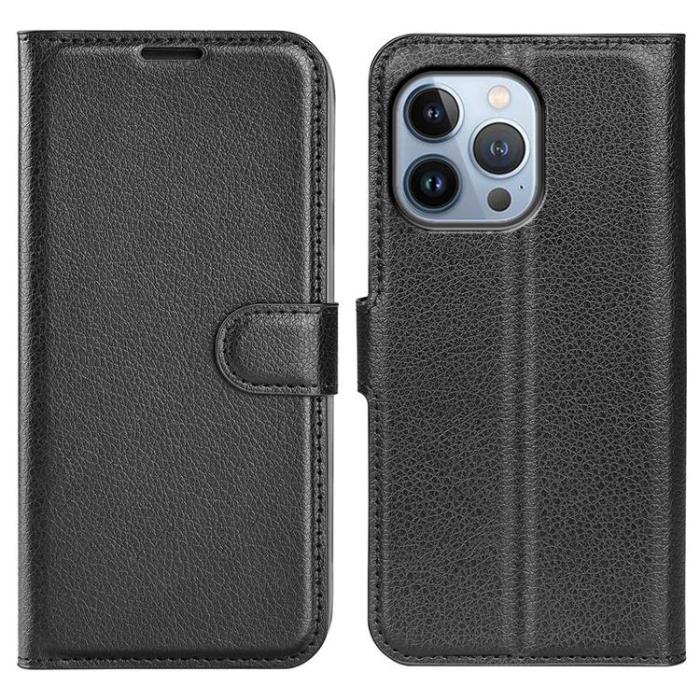OEM - Litchi Flip iPhone 14 Pro Max Plånboksfodral - Svart