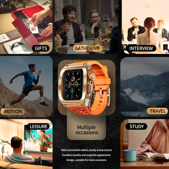 Shelbox - Shellbox Apple Watch 44mm Armband Silikon Metal - Orange/Rosa