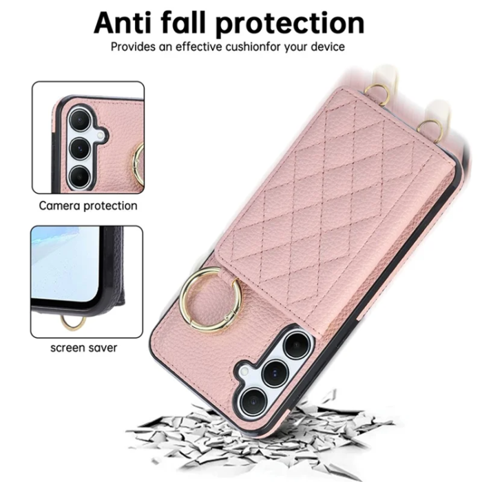 A-One Brand - Galaxy A17 5G/4G Mobilskal Korthållare Kickstand Rhombus - Rosa