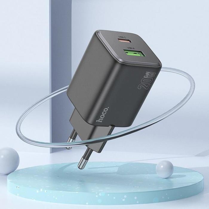 Hoco - Hoco Väggladdare 1xUSB-C 1xUSB-A 20W N41 - Svart