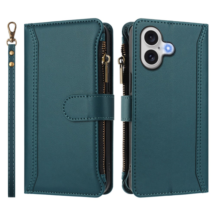 A-One Brand - iPhone 17 Plånboksfodral Zipper Med Rem - Mörkgrön