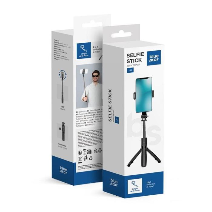 Blue Star - Blue Star Selfiesticka med Trådlöst Fjärrkontrollstativ - Svart