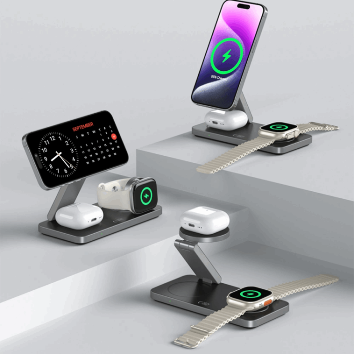 Tech-Protect - 3-in-1 Magsafe Trådlös Laddare iPhone, Apple Watch, AirPods Qi 15W