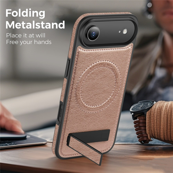 A-One Brand - iPhone Air Mobilskal MagSafe Kickstand Läder - Roséguld