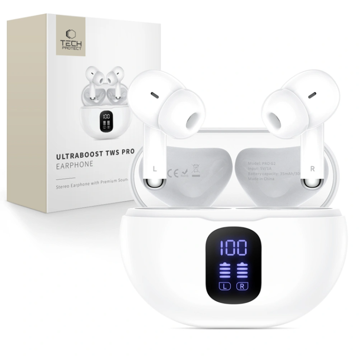 Tech-Protect - Tech-Protect Trådlös Hörlurar In-Ear Ultraboost Pro G2 - Vit